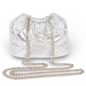 NWT Brand New Quilted Metallic Silver Small Party Swing Pouch Bag